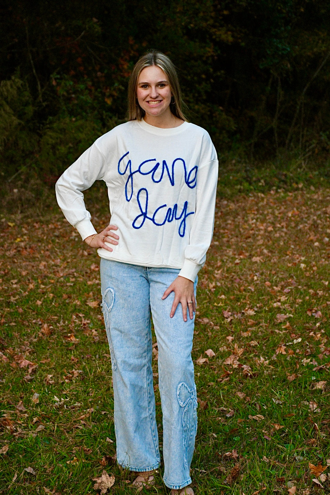 White/Blue Game Day Sweater